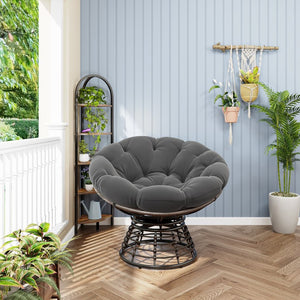 English Elm Comfortable Rattan Papasan Swivel Chair Overstuffed Cushion Bohemian Lounge Seating W640P443551