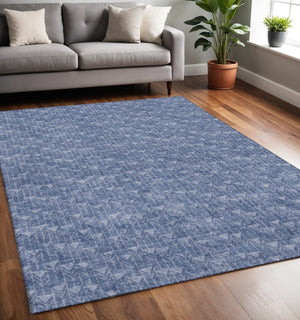 HomeRoots 5' X 8' Navy Blue & Ivory Geometric Area Rug - Washable, UV Protected, Stain Resistant, Durable Design 647100