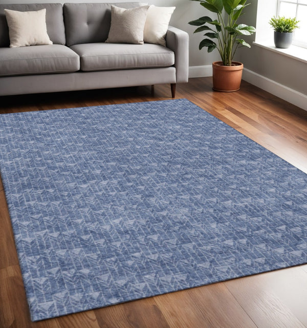 HomeRoots 5' X 8' Navy Blue & Ivory Geometric Area Rug - Washable, UV Protected, Stain Resistant, Durable Design 647100