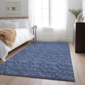 HomeRoots 5' X 8' Navy Blue & Ivory Geometric Area Rug - Washable, UV Protected, Stain Resistant, Durable Design 647100