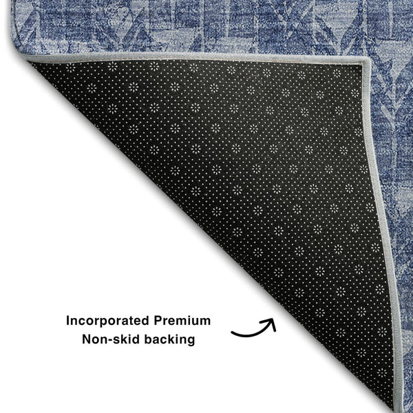 HomeRoots 5' X 8' Navy Blue & Ivory Geometric Area Rug - Washable, UV Protected, Stain Resistant, Durable Design 647100
