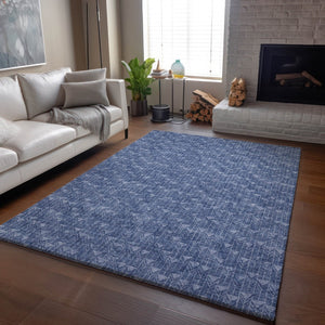 HomeRoots 5' X 8' Navy Blue & Ivory Geometric Area Rug - Washable, UV Protected, Stain Resistant, Durable Design 647100