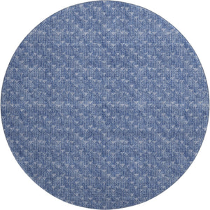 HomeRoots 8' Navy Blue & Ivory Geometric Round Rug - Washable, UV-Resistant, Perfect for Homes with Kids & Pets 647101
