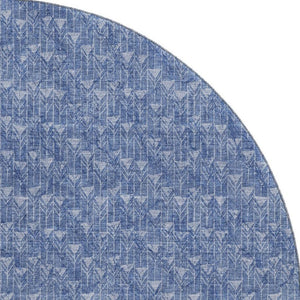 HomeRoots 8' Navy Blue & Ivory Geometric Round Rug - Washable, UV-Resistant, Perfect for Homes with Kids & Pets 647101