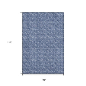 HomeRoots 8' X 10' Navy Blue & Ivory Geometric Area Rug - Washable, UV-Protected, Durable Style for Homes 647102