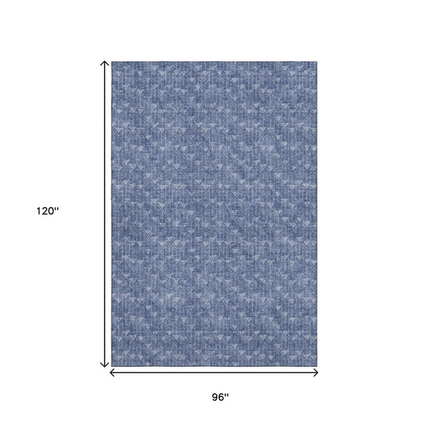 HomeRoots 8' X 10' Navy Blue & Ivory Geometric Area Rug - Washable, UV-Protected, Durable Style for Homes 647102