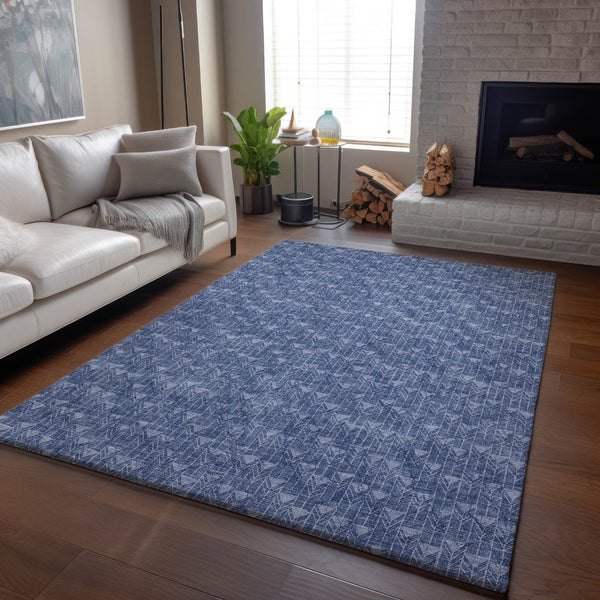 HomeRoots 8' X 10' Navy Blue & Ivory Geometric Area Rug - Washable, UV-Protected, Durable Style for Homes 647102