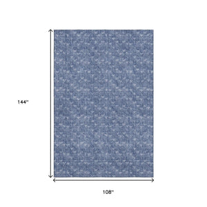 HomeRoots 9' X 12' Navy Blue And Ivory Geometric Area Rug - Washable, UV-Protected, Perfect for Busy Homes! 647103