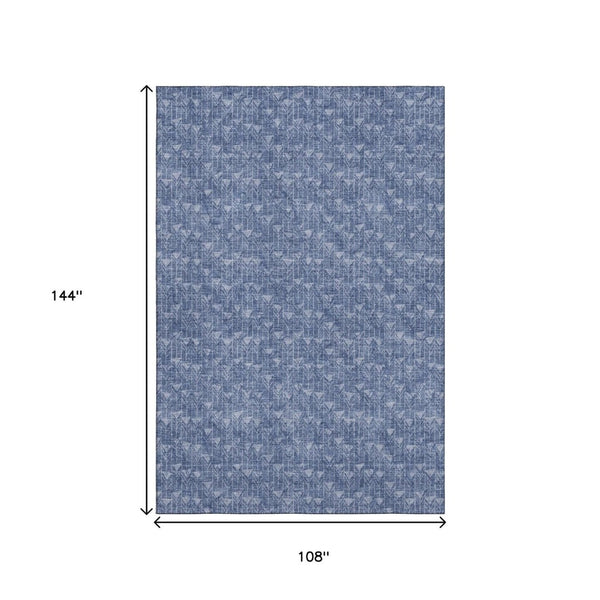 HomeRoots 9' X 12' Navy Blue And Ivory Geometric Area Rug - Washable, UV-Protected, Perfect for Busy Homes! 647103