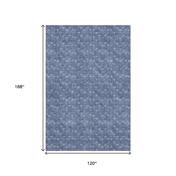 HomeRoots 10' Navy Blue and Ivory Geometric Area Rug – Washable, Stain-Resistant, UV Protected for Busy Homes 647104