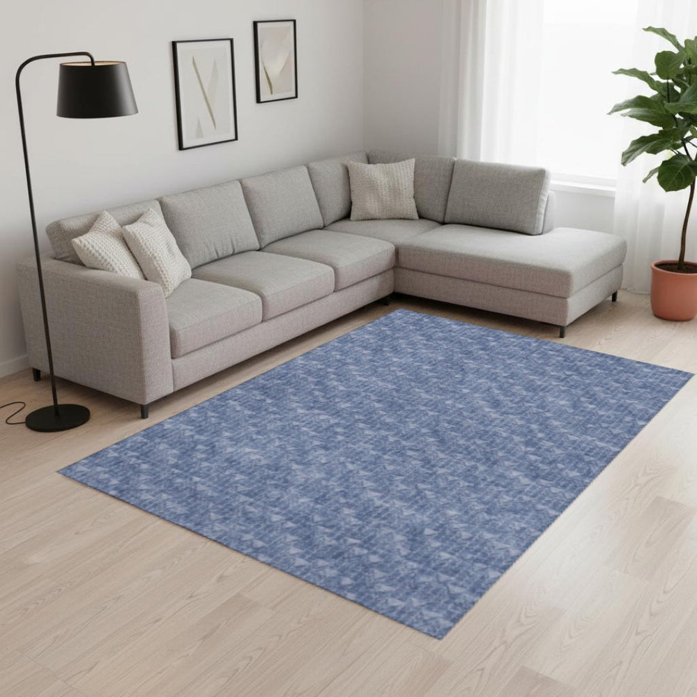 HomeRoots 10' Navy Blue and Ivory Geometric Area Rug – Washable, Stain-Resistant, UV Protected for Busy Homes 647104