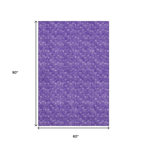 HomeRoots 5' X 8' Stylish Purple and Ivory Geometric Area Rug with UV Protection – Washable & Durable Design! 647106