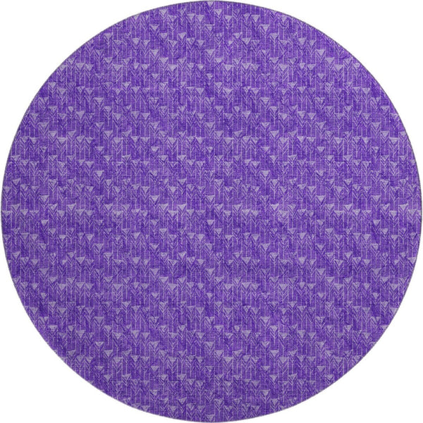 HomeRoots 8' Modern Purple and Ivory Geometric Round Rug - Washable, UV-Protected, Stain-Resistant Design 647107
