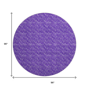 HomeRoots 8' Modern Purple and Ivory Geometric Round Rug - Washable, UV-Protected, Stain-Resistant Design 647107