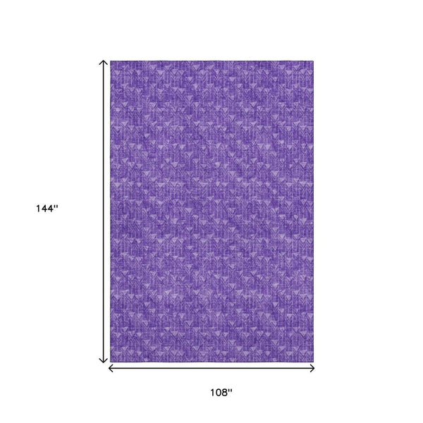 HomeRoots 9' X 12' Stylish Purple & Ivory Geometric Washable Area Rug with UV Protection for Family Homes 647109