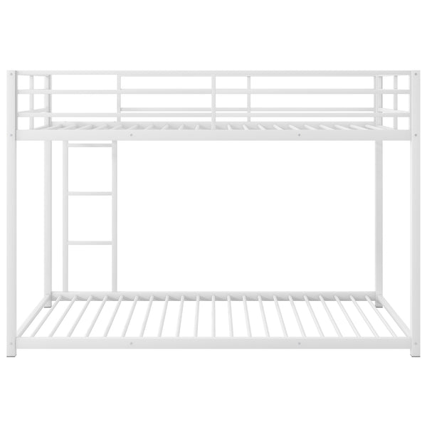 English Elm Twin Over Twin Metal Bunk Bed Low Profile with Full Guardrail Ladder Quiet Steel Frame Sturdy Support White MF285535AAK