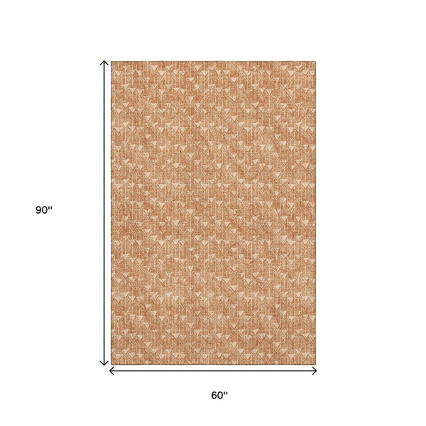 HomeRoots 5' X 8' Salmon & Ivory Geometric Area Rug – Washable, UV Protected, Ideal for Family Spaces & Style 647112