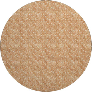 HomeRoots 8' Salmon and Ivory Geometric Round Rug - Washable, UV Protected, Durable for High-Traffic Spaces 647113