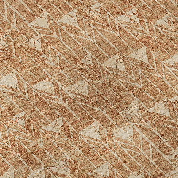 HomeRoots 8' Salmon and Ivory Geometric Round Rug - Washable, UV Protected, Durable for High-Traffic Spaces 647113