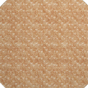 HomeRoots 8' Salmon and Ivory Geometric Round Rug - Washable, UV Protected, Durable for High-Traffic Spaces 647113