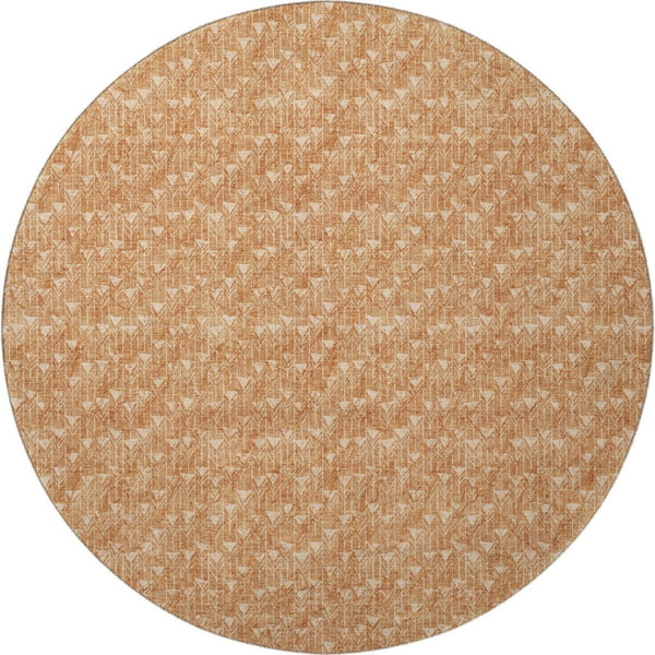 HomeRoots 8' Salmon and Ivory Geometric Round Rug - Washable, UV Protected, Durable for High-Traffic Spaces 647113