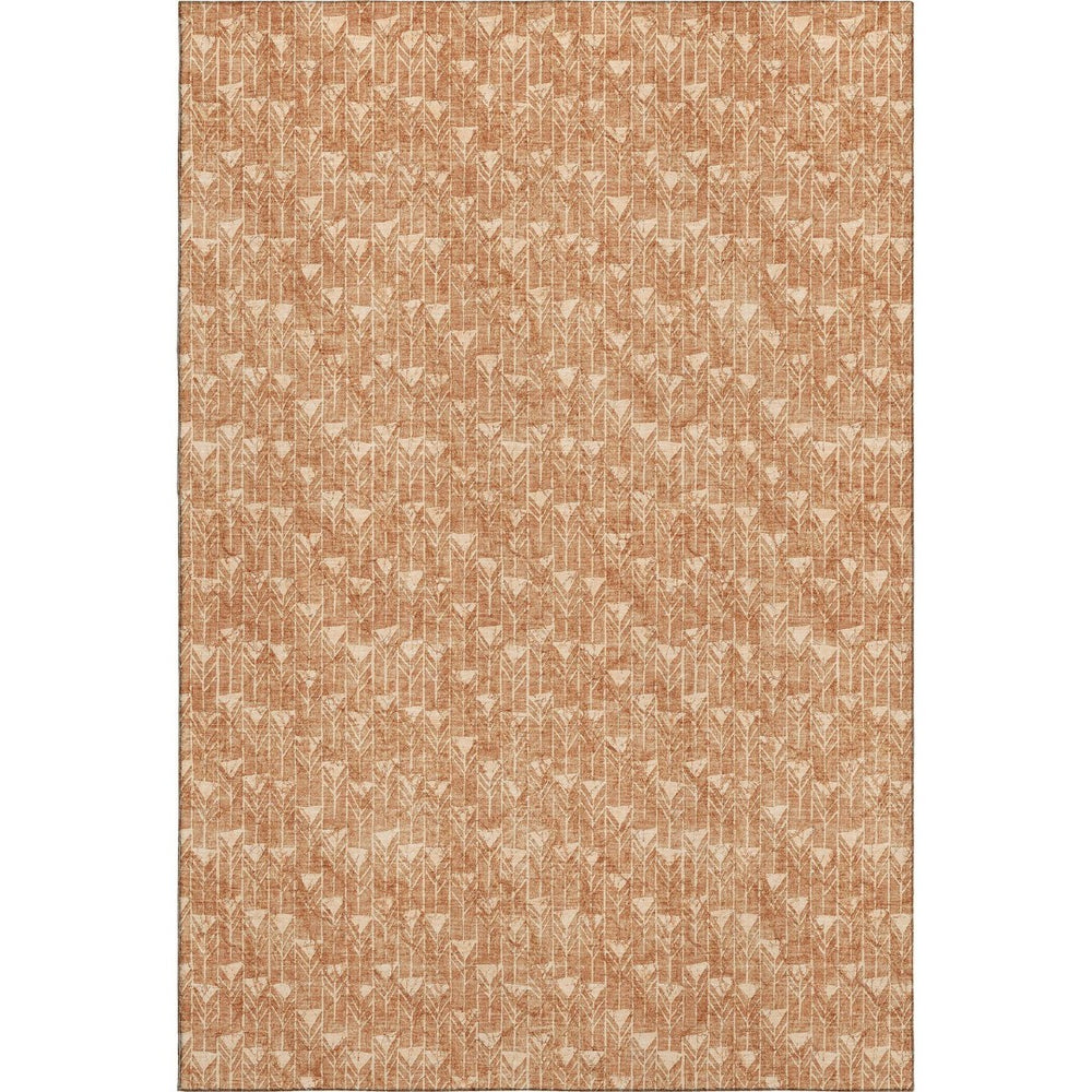 HomeRoots 8' X 10' Salmon and Ivory Geometric Area Rug - Washable, UV Protected, Durable for High-Traffic Spaces 647114