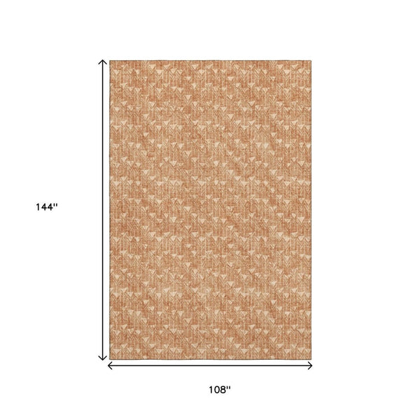 HomeRoots 9' Salmon & Ivory Geometric Area Rug - Washable, UV Protected, Durable for High-Traffic Spaces 647115