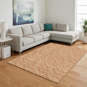HomeRoots 9' Salmon & Ivory Geometric Area Rug - Washable, UV Protected, Durable for High-Traffic Spaces 647115