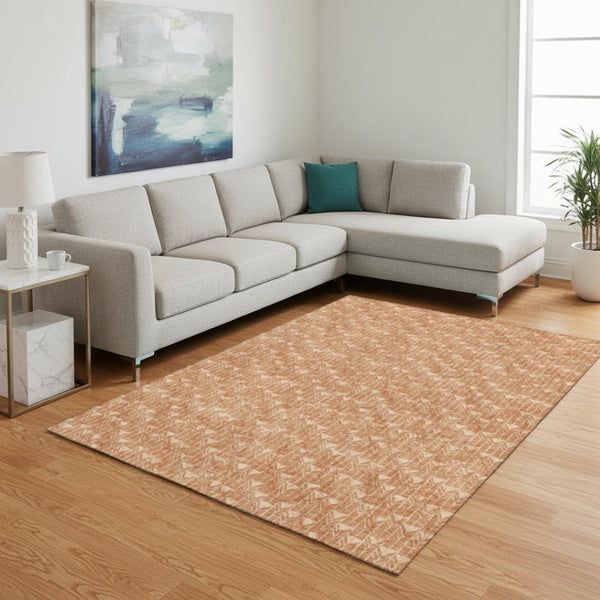 HomeRoots 9' Salmon & Ivory Geometric Area Rug - Washable, UV Protected, Durable for High-Traffic Spaces 647115