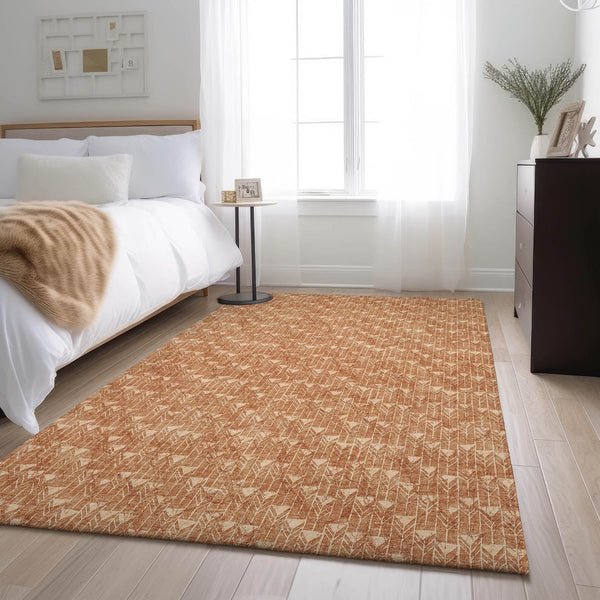 HomeRoots 9' Salmon & Ivory Geometric Area Rug - Washable, UV Protected, Durable for High-Traffic Spaces 647115