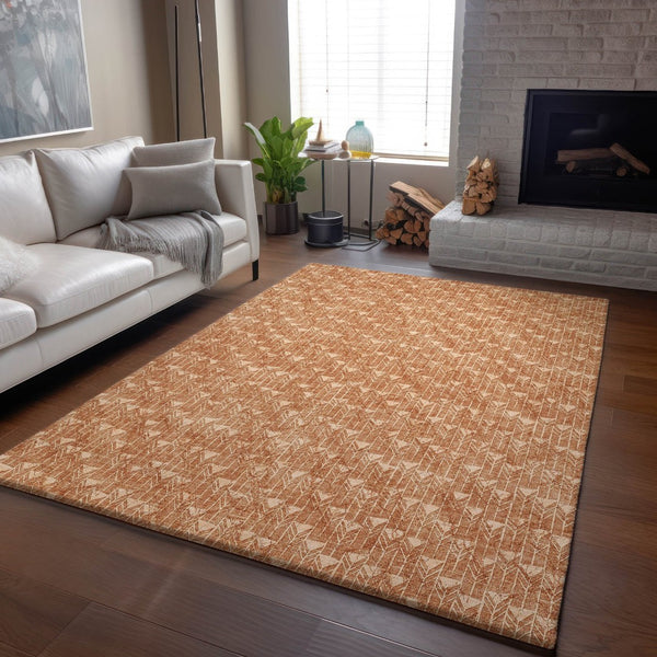 HomeRoots 9' Salmon & Ivory Geometric Area Rug - Washable, UV Protected, Durable for High-Traffic Spaces 647115