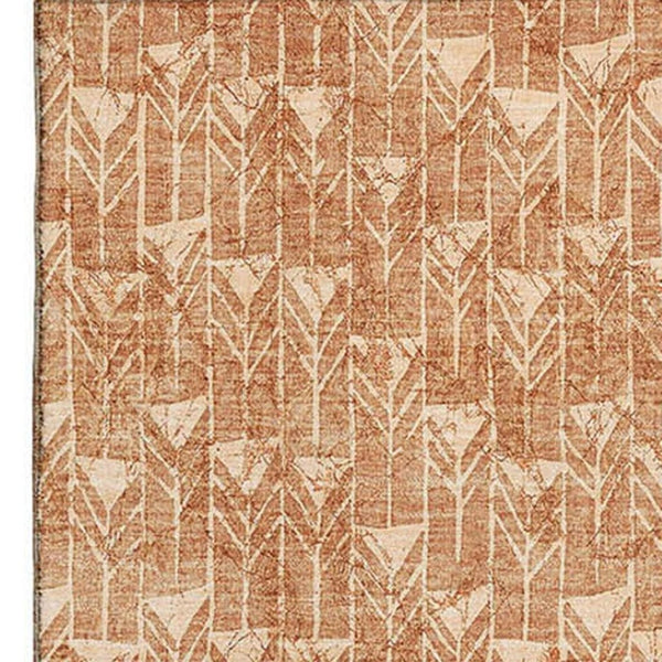 HomeRoots 9' Salmon & Ivory Geometric Area Rug - Washable, UV Protected, Durable for High-Traffic Spaces 647115