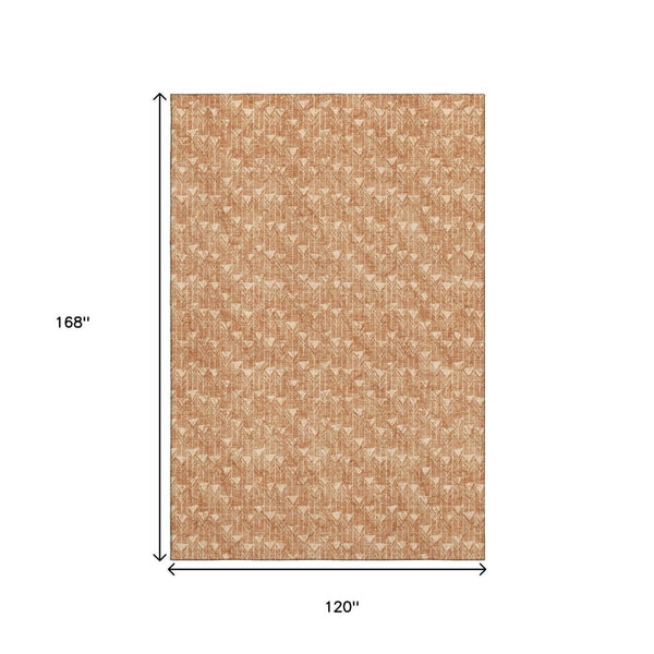 HomeRoots 10' X 14' Salmon & Ivory Geometric Area Rug – Washable, UV-Protected, Durable Design for High-Traffic Spaces 647116