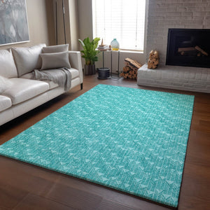 HomeRoots 5' X 8' Teal and Ivory Geometric Area Rug - Stylish, Washable, Stain Resistant, UV Protected Design 647118