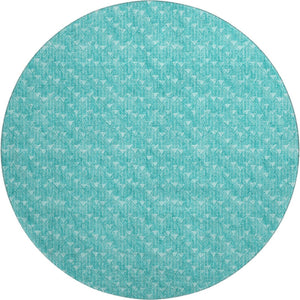 HomeRoots 8' Teal and Ivory Geometric Round Rug - Washable, UV-Protected, Ideal for Indoor and Outdoor Spaces 647119