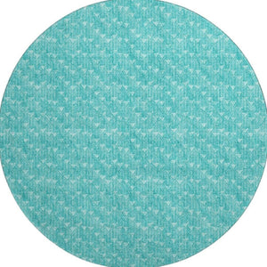 HomeRoots 8' Teal and Ivory Geometric Round Rug - Washable, UV-Protected, Ideal for Indoor and Outdoor Spaces 647119