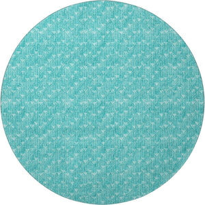 HomeRoots 8' Teal and Ivory Geometric Round Rug - Washable, UV-Protected, Ideal for Indoor and Outdoor Spaces 647119