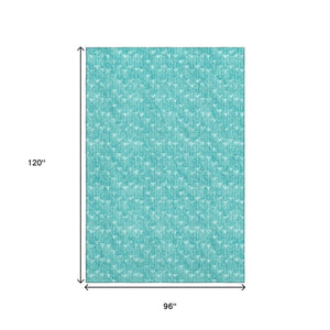 HomeRoots 8' X 10' Stylish Teal & Ivory Geometric Area Rug - Washable, UV Protected, Perfect for High-Traffic Areas 647120