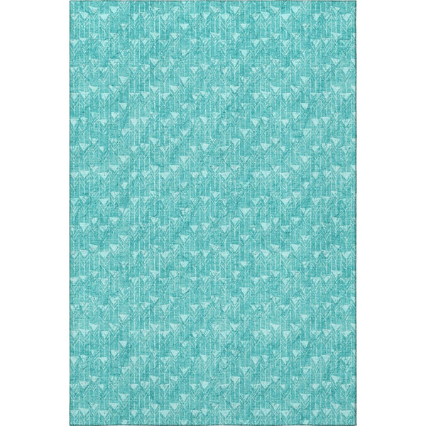 HomeRoots 8' X 10' Stylish Teal & Ivory Geometric Area Rug - Washable, UV Protected, Perfect for High-Traffic Areas 647120
