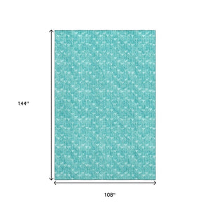 HomeRoots 9' X 12' Teal & Ivory Geometric Washable Area Rug - Durable, Stylish, UV Protected for High-Traffic Areas 647121