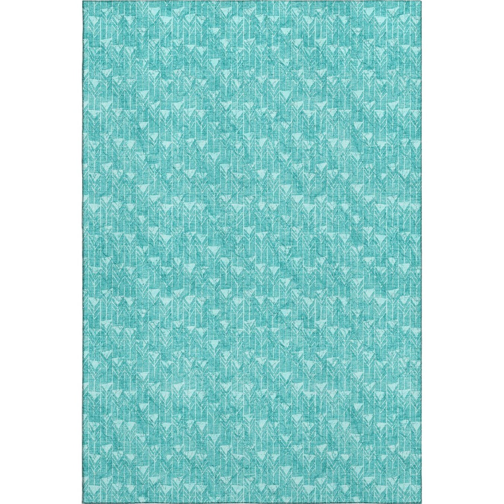 HomeRoots 9' X 12' Teal & Ivory Geometric Washable Area Rug - Durable, Stylish, UV Protected for High-Traffic Areas 647121