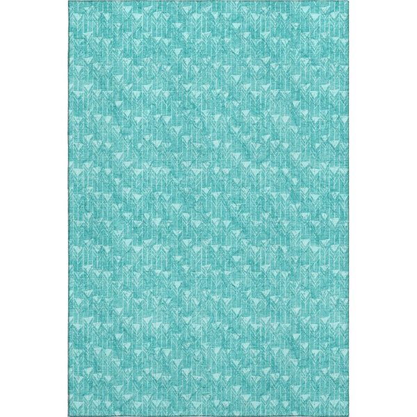 HomeRoots 9' X 12' Teal & Ivory Geometric Washable Area Rug - Durable, Stylish, UV Protected for High-Traffic Areas 647121
