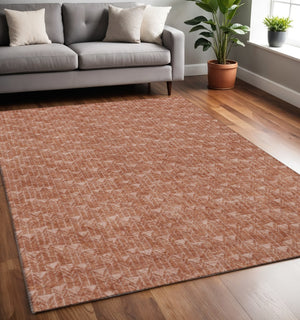 HomeRoots 5' X 8' Terra Cotta & Ivory Geometric Area Rug – Washable, UV-Protected, Stain-Resistant Design 647124