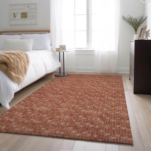 HomeRoots 5' X 8' Terra Cotta & Ivory Geometric Area Rug – Washable, UV-Protected, Stain-Resistant Design 647124