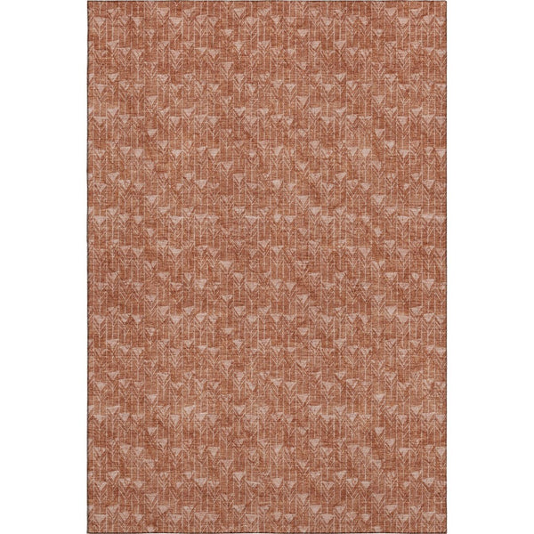 HomeRoots 5' X 8' Terra Cotta & Ivory Geometric Area Rug – Washable, UV-Protected, Stain-Resistant Design 647124