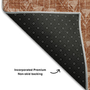 HomeRoots 5' X 8' Terra Cotta & Ivory Geometric Area Rug – Washable, UV-Protected, Stain-Resistant Design 647124