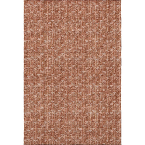 HomeRoots 5' X 8' Terra Cotta & Ivory Geometric Area Rug – Washable, UV-Protected, Stain-Resistant Design 647124