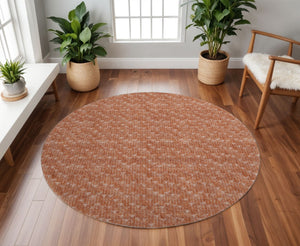 HomeRoots 8' Terra Cotta and Ivory Geometric Round Rug - Washable, UV Protected, Perfect for Family Living Spaces! 647125