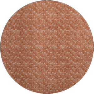 HomeRoots 8' Terra Cotta and Ivory Geometric Round Rug - Washable, UV Protected, Perfect for Family Living Spaces! 647125