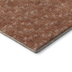 HomeRoots 8' Terra Cotta and Ivory Geometric Round Rug - Washable, UV Protected, Perfect for Family Living Spaces! 647125